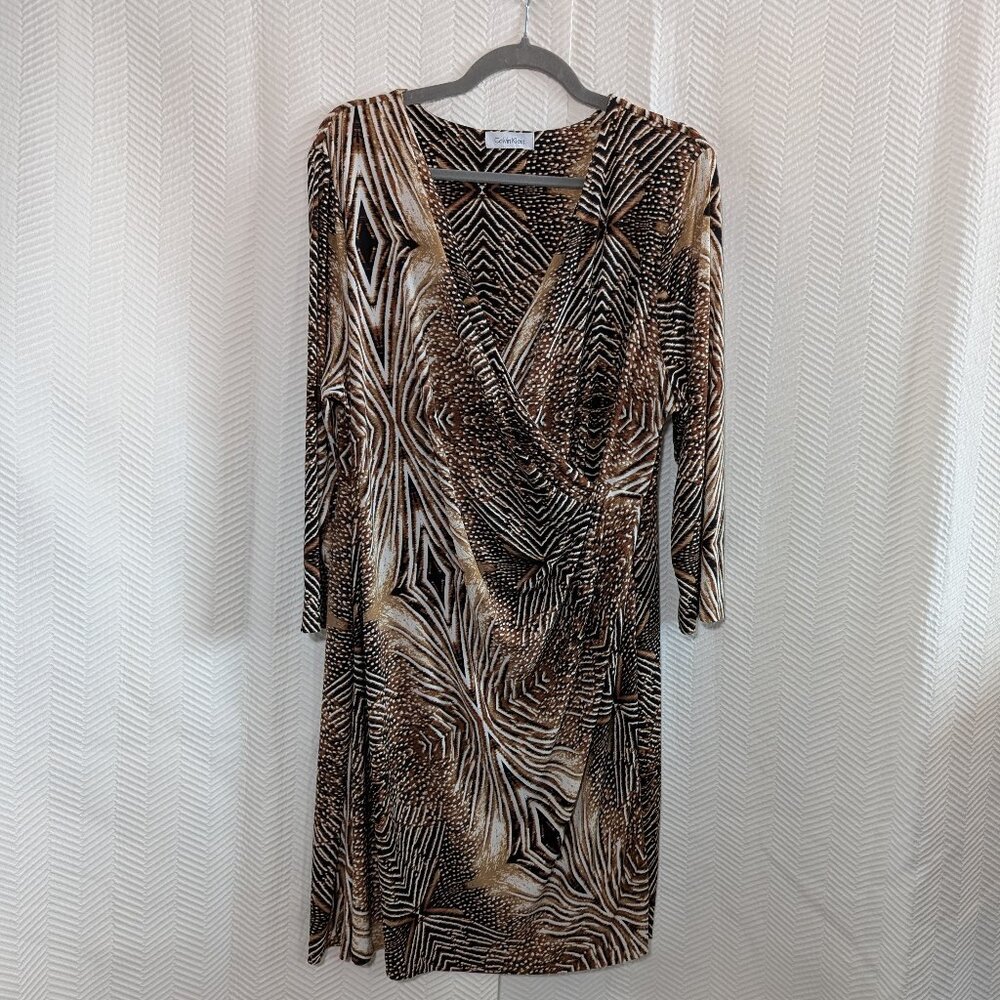 Calvin Klein Abstract Animal Print Jersey Wrap Style Dress Brown Large to XL